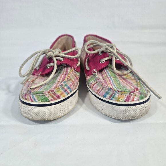 Sperry Top Sider Plaid Sequin Boat Shoes Women Size 9 Pink Pastel Coastal Preppy - Picture 4 of 10